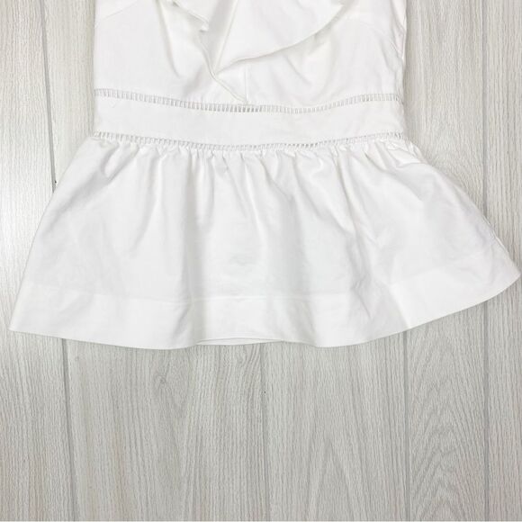 Kate Spade | White V-Neck Ruffle Peplum Sleeveless Blouse Size 4 - Picture 11 of 13